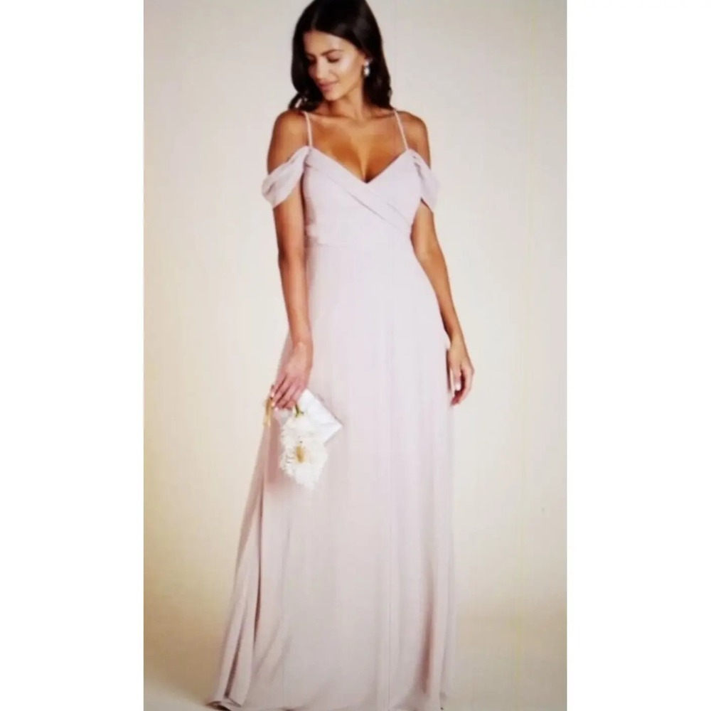 Birdy Grey Spence Dress Womens XL Taupe Off Shoulder Formal Maxi Bridesmaid‎